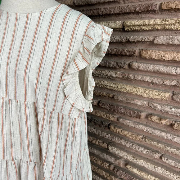 Papillon Linen Blend Striped Tiered Sleeveless Ruffle Edge Mini Dress Size Large - Picture 5 of 6